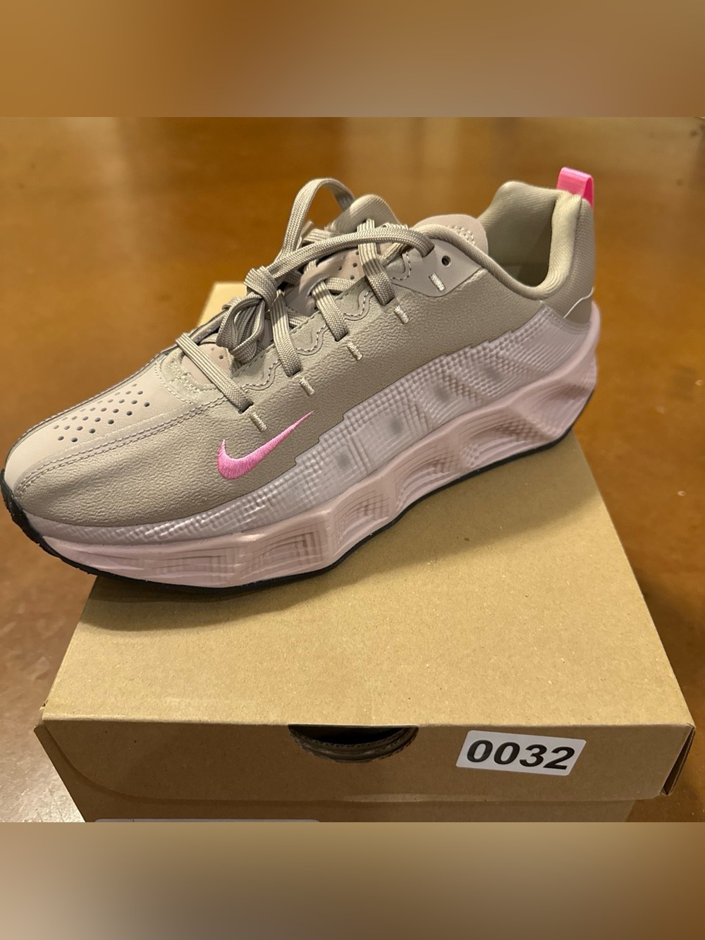 Nike Women’s Taupe Platform Trainer with Pink Swoosh Size: 8 Women’s / 6.5 Youth